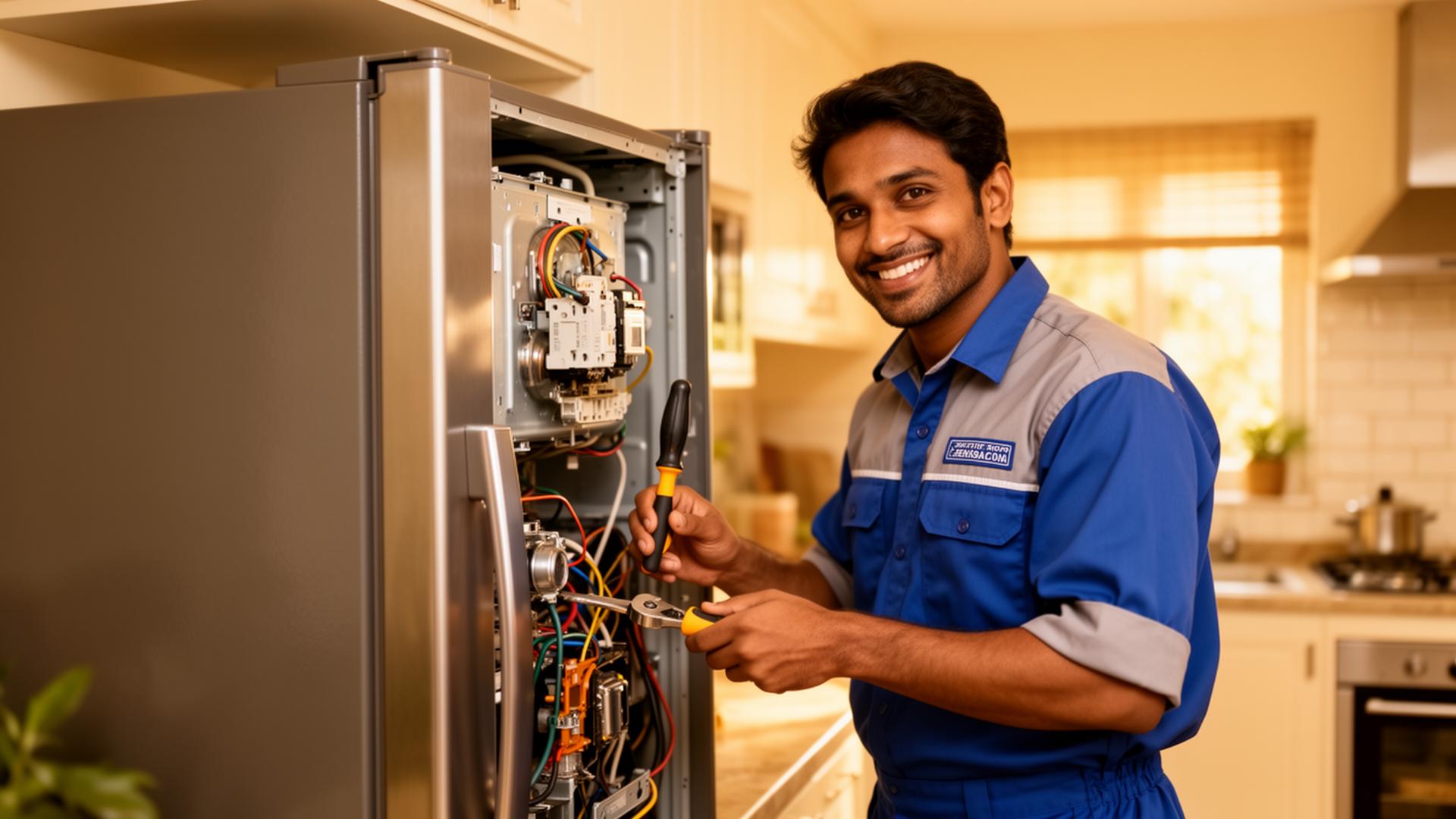 Appliance Master technician repairing a refrigerator